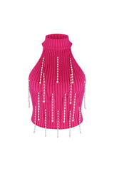 Pearlfect Halter Fuzzy Knit Top Crop Top EDGE Small Barbie Pink 