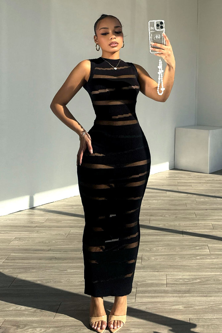 Obsidian Mesh Knit Contrast Dress