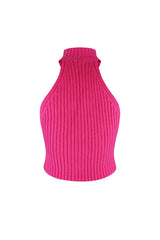 Pearlfect Halter Fuzzy Knit Top Crop Top EDGE 
