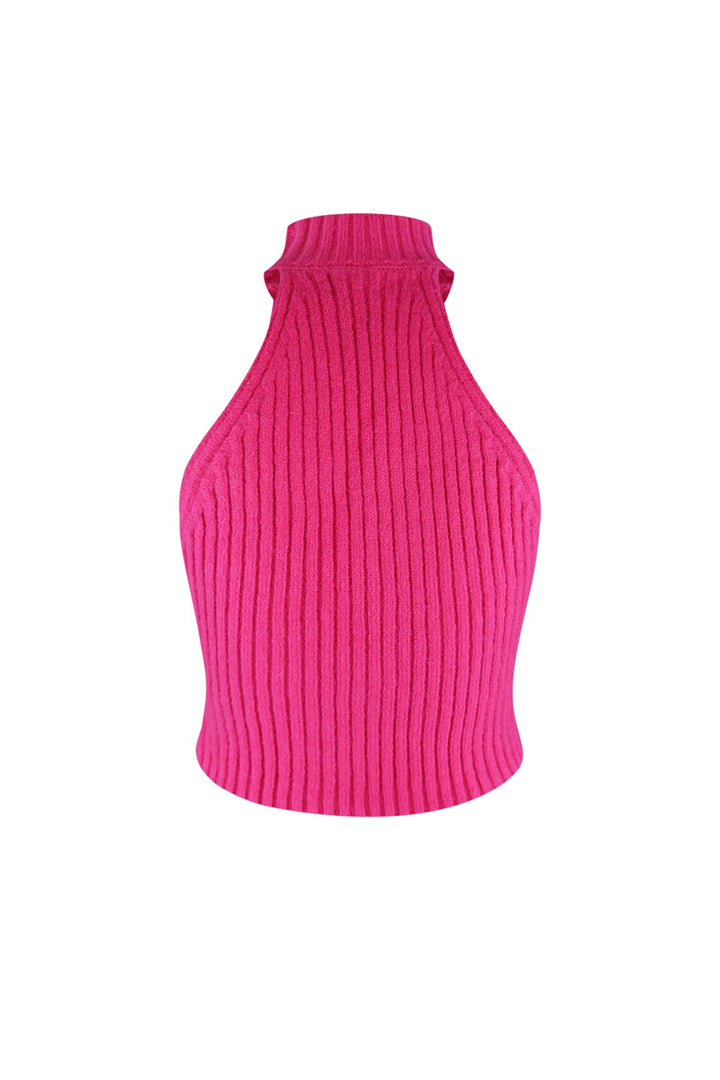 Pearlfect Halter Fuzzy Knit Top Crop Top EDGE 