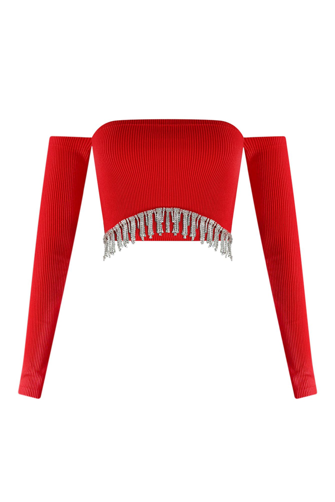 Divas Dancing Rhinestone Fringe Crop Top Crop Top EDGE Small/Medium Red 
