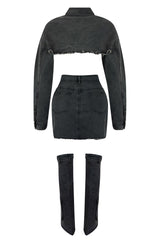 Stud Denim Jacket &amp; Skirt Leg Warmers SET