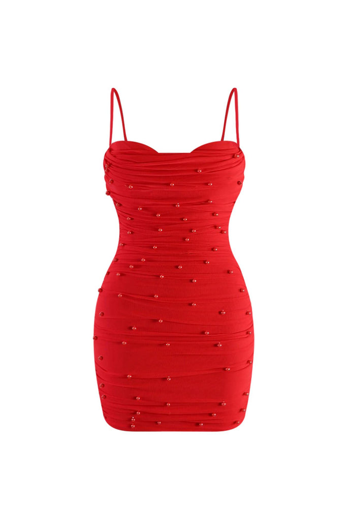 The Women In Red Pearl Mesh Dress Dress EDGE Small Red 