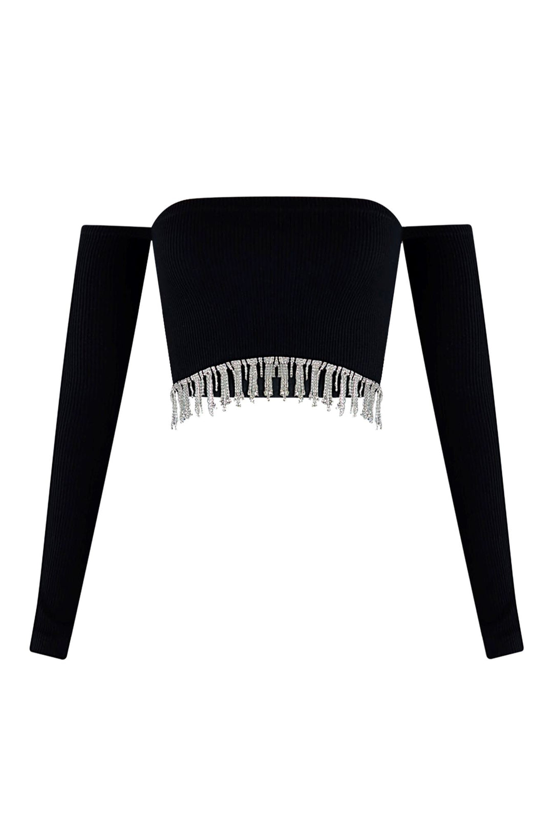 Divas Dancing Rhinestone Fringe Crop Top Crop Top EDGE Small/Medium Black 