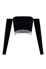 Divas Dancing Rhinestone Fringe Crop Top Crop Top EDGE Small/Medium Black 