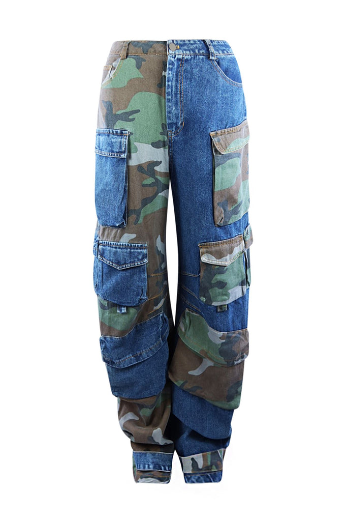 Stand Out Camouflage Panel Cargo Jeans jeans EDGE Small Camo/Denim 