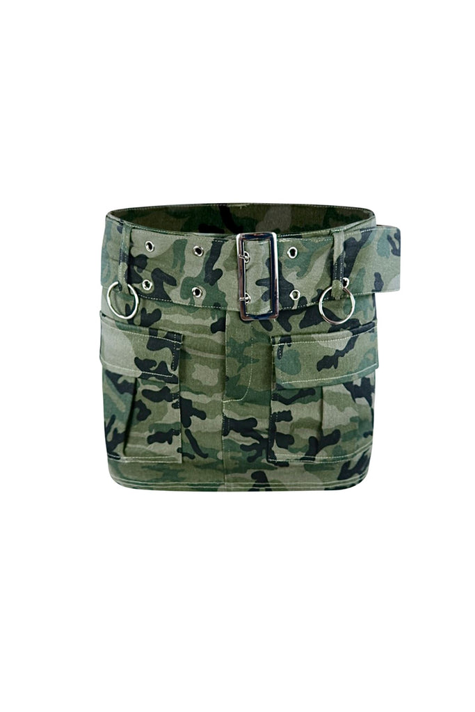 Belted For You Camo Cargo Mini Skirt SKIRT EDGE Small Green Camo 