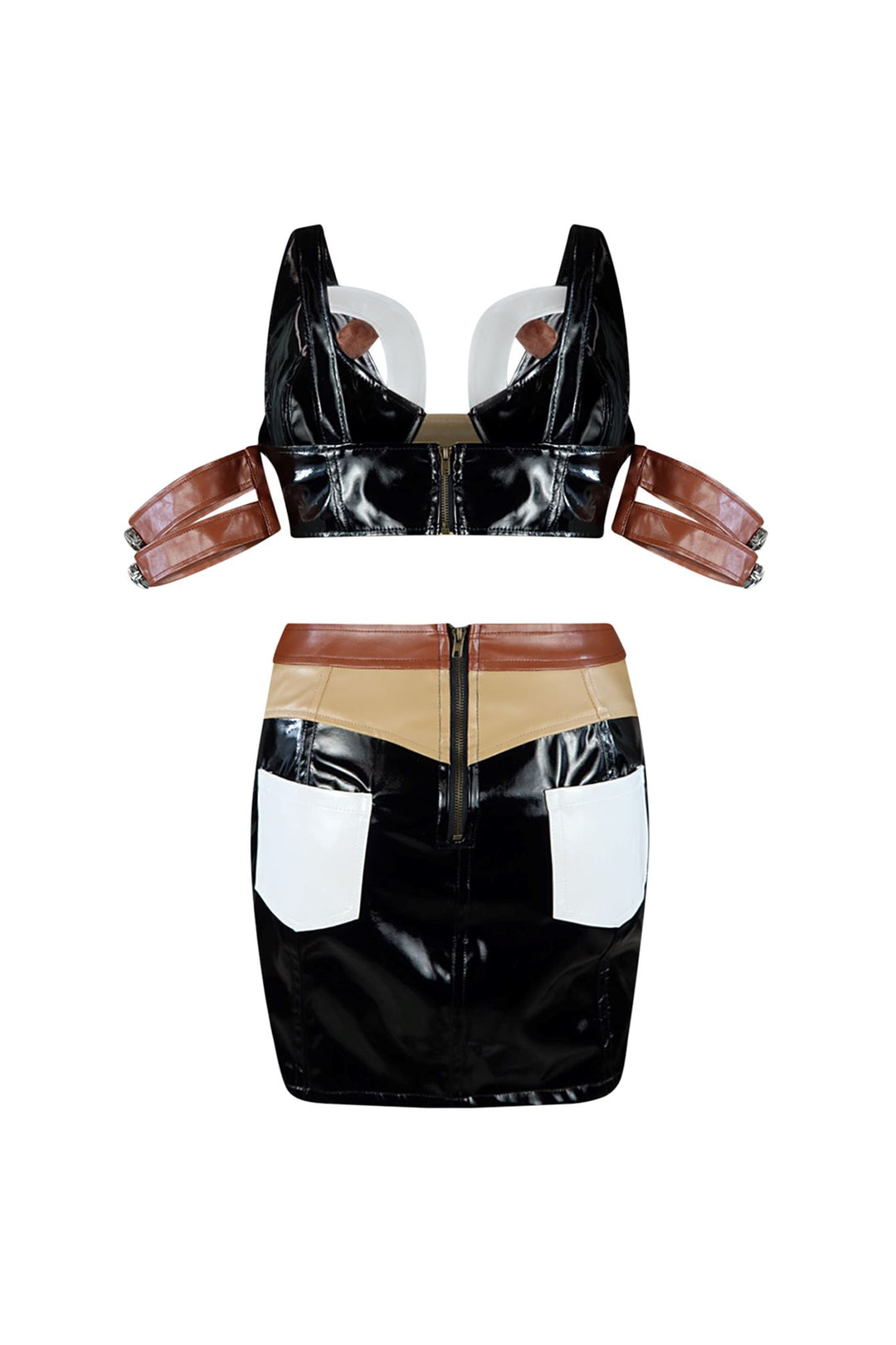 Brown Sugar Latex Top &amp; Skirt SET matching sets EDGE 