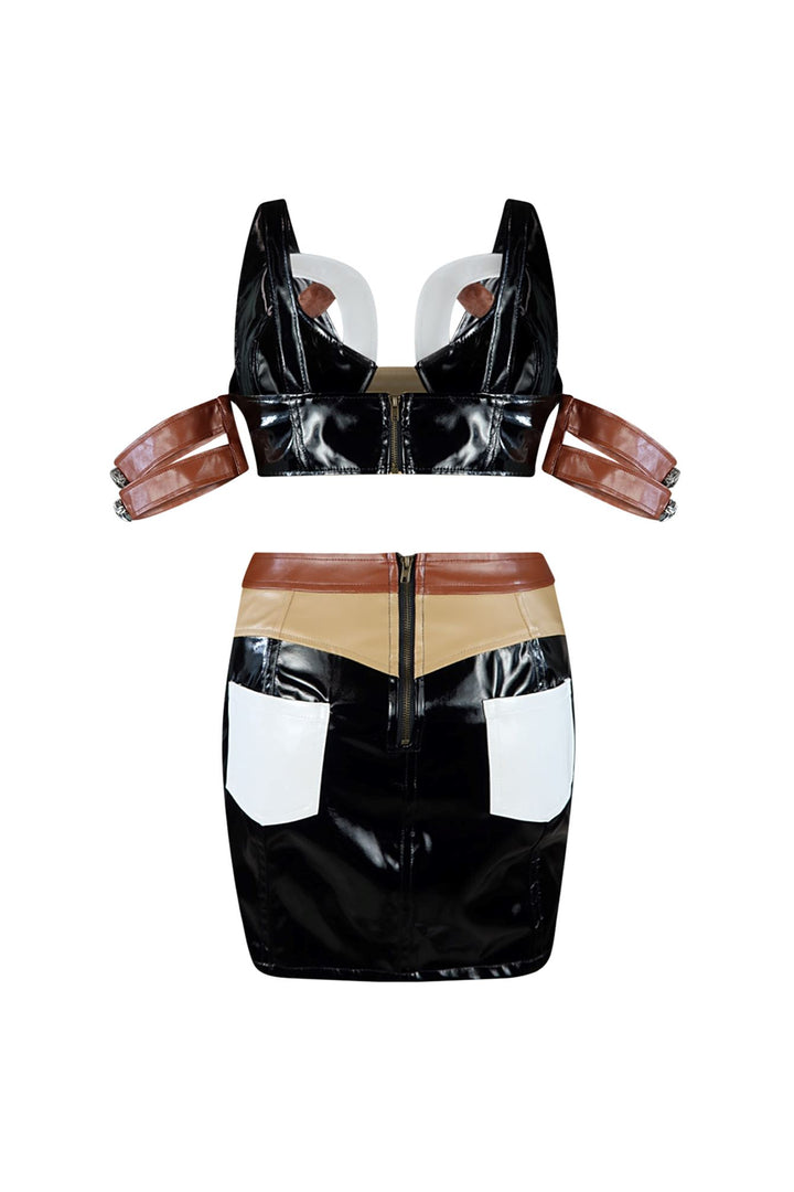 Brown Sugar Latex Top &amp; Skirt SET matching sets EDGE 