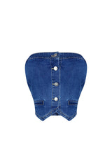 Falling Deep Button Down Denim Tube Top