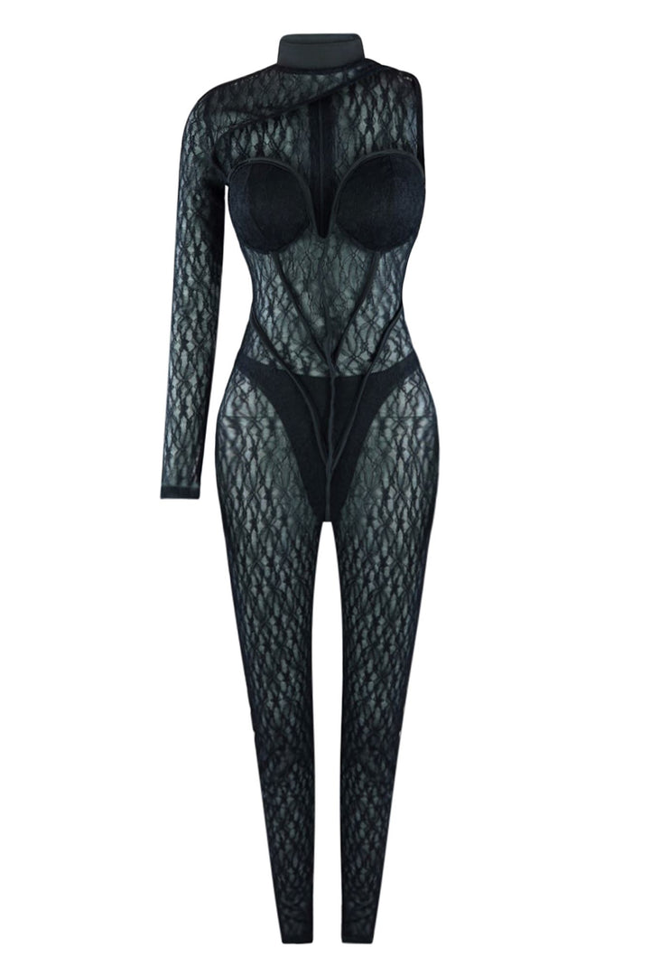 Asymmetric Confident Lace Contrast Jumpsuit Rompers + Jumpsuits EDGE Small Black 