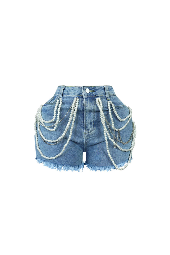 Mona Pearl &amp; Chain Denim Shorts