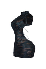 Be Kind Mesh Mock Neck Textured Mini Dress
