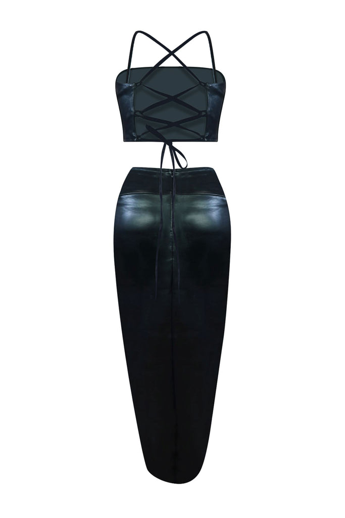 Kalinda Faux Leather Top & Midi Skirt Set matching sets EDGE 