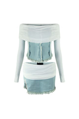 Keep You Close Mesh Denim Top &amp; Skirt SET