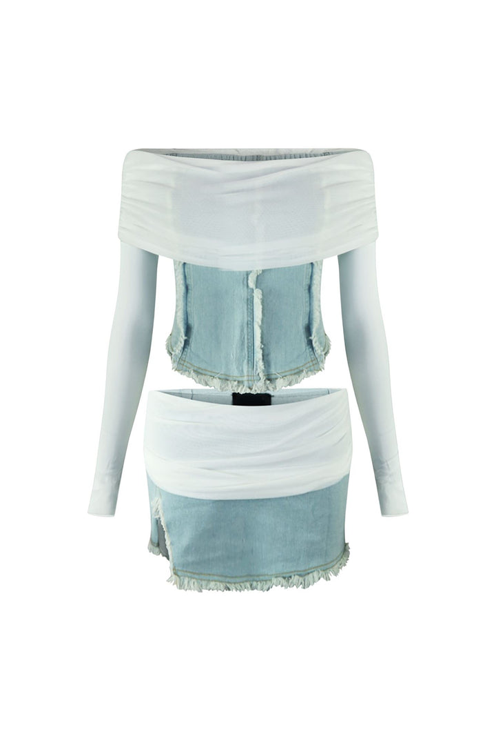 Keep You Close Mesh Denim Top &amp; Skirt SET