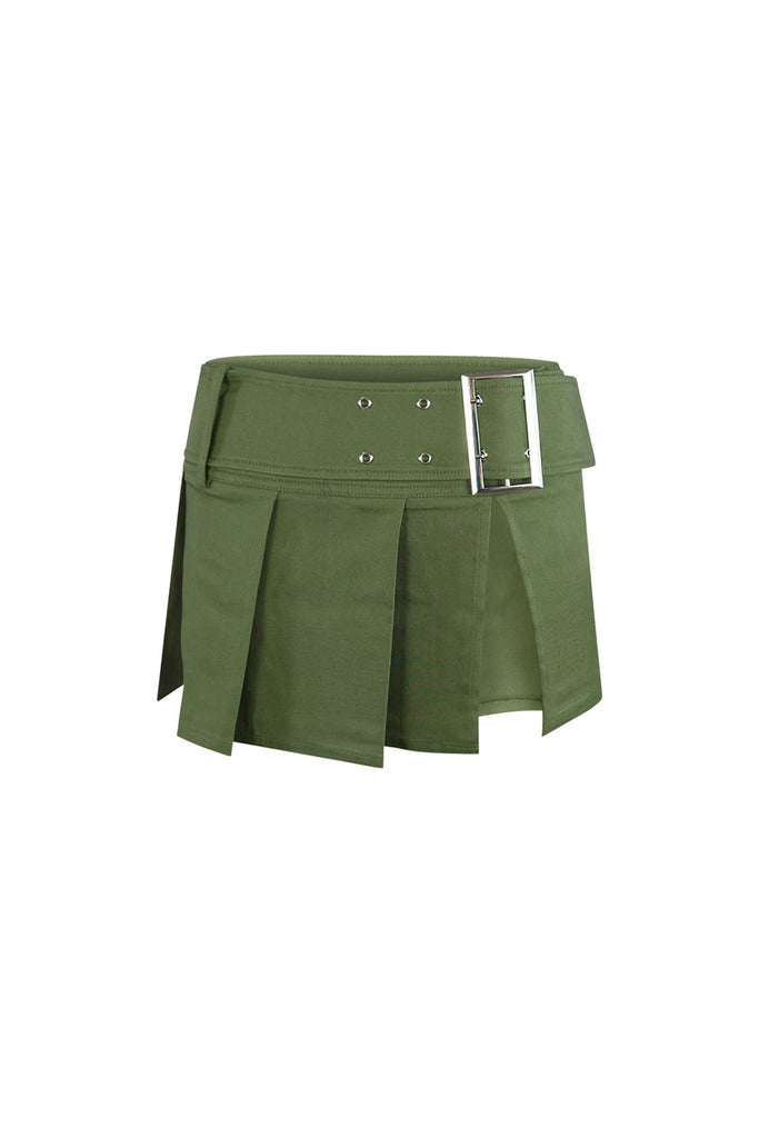 Dirty Martini Pleated Mini Skirt With Belt SKIRT EDGE Small Olive 