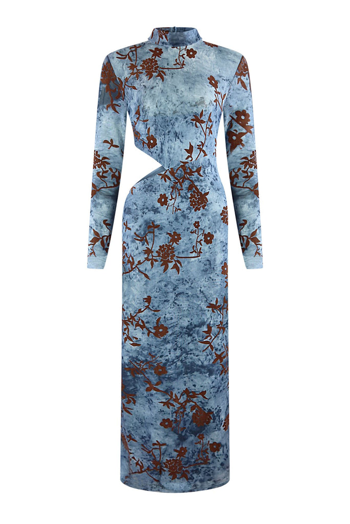 Fallin Sky Floral Print Mesh dress Dress EDGE Small Blue 