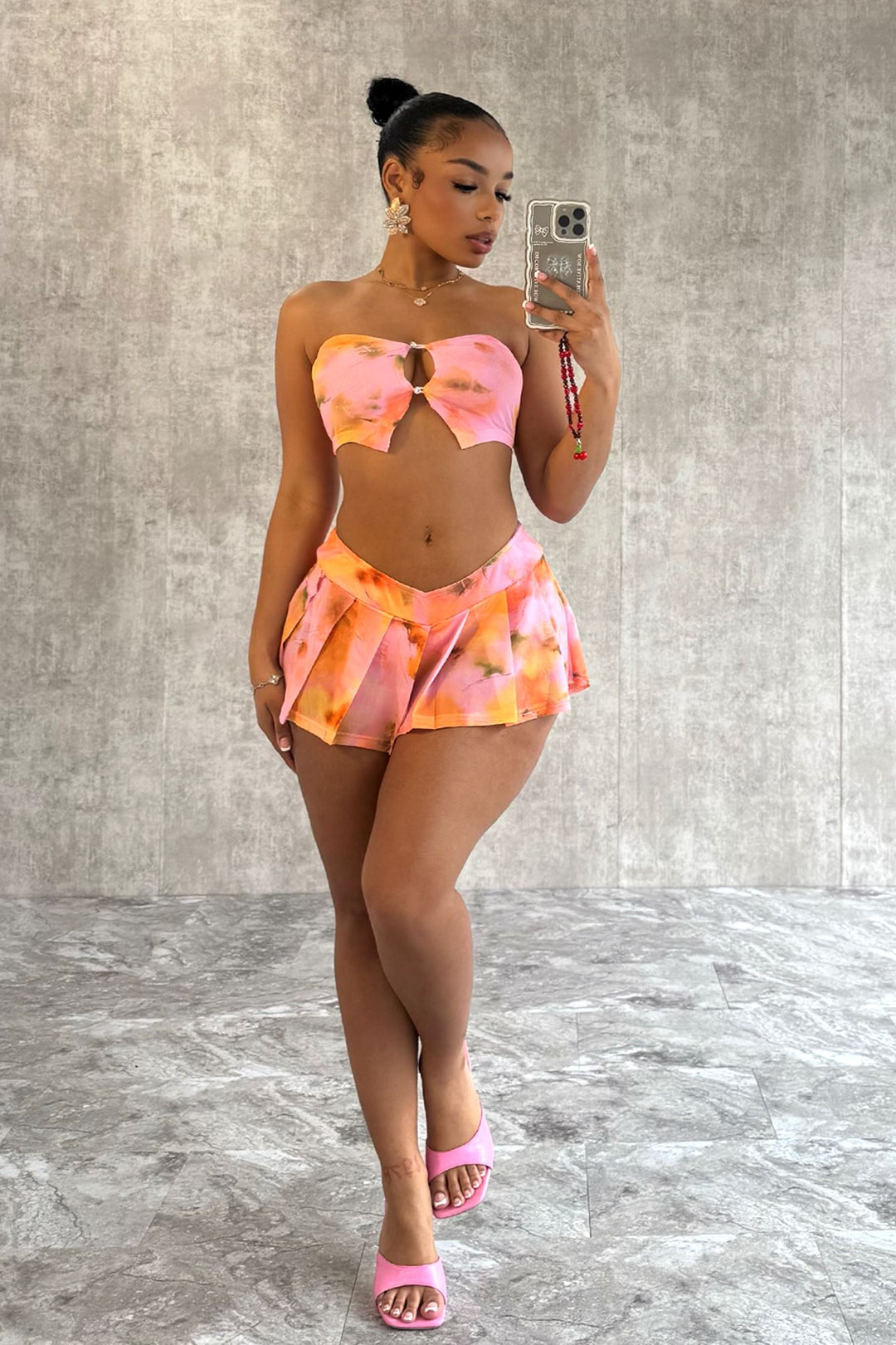 Sun Kissed Print Mesh Top &amp; Skirt SET