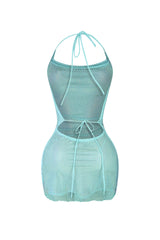 All Nighter Rhinestone Fishnet Halter Dress