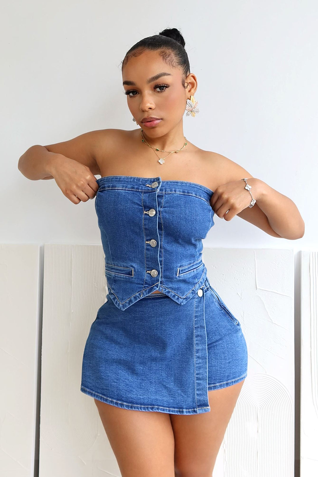 denim tube top dress HADLEY DENIM TUBE MINI DRESS  Mable Clothing