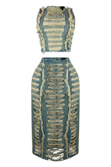Hush Up Washed Distressed Top &amp; Skirt SET