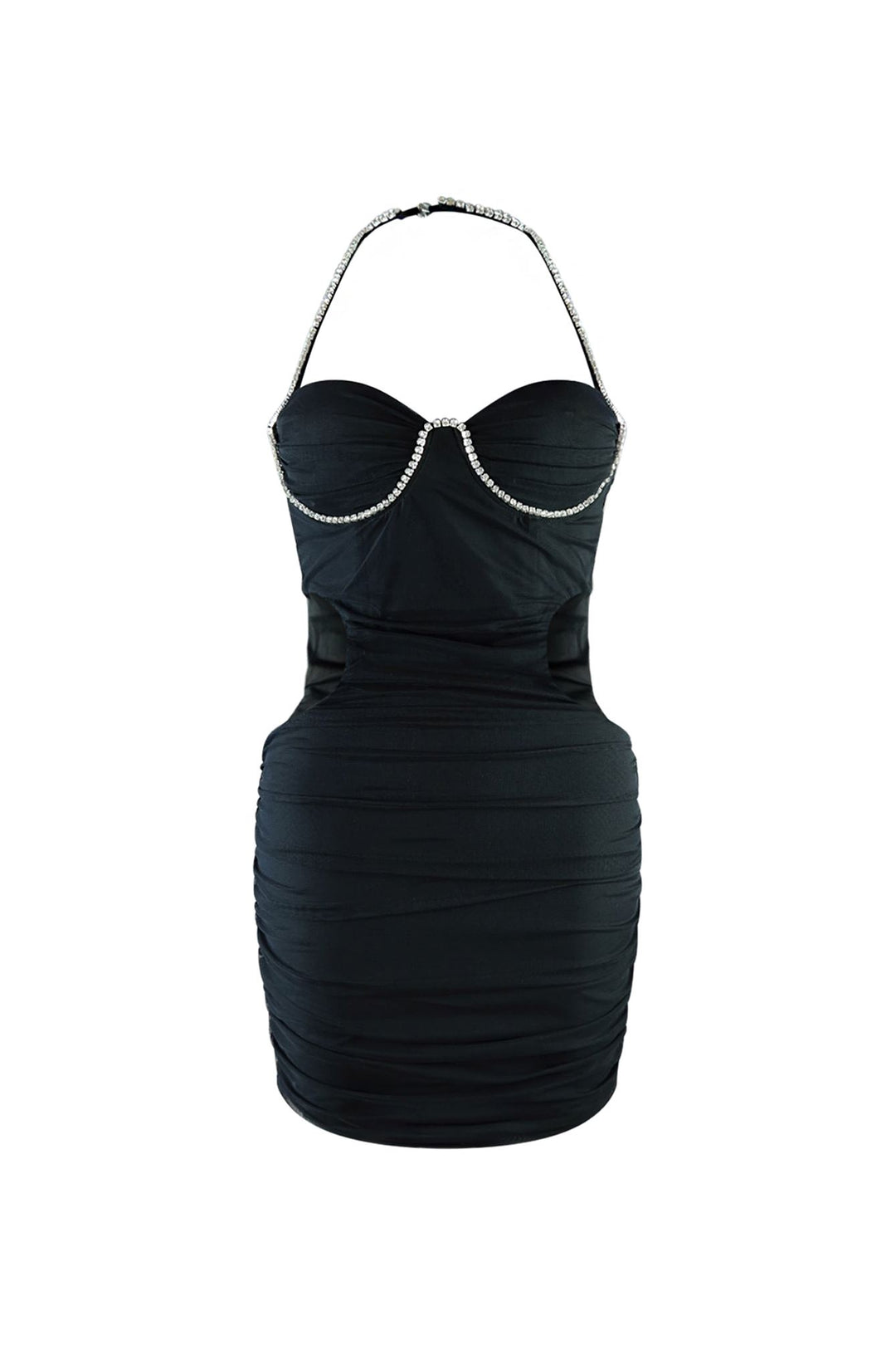 Be Mine Rhinestone Trim Halter Mesh Dress
