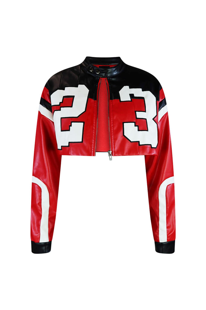 Jordan Cropped Faux Leather Motor Jacket Outerwear EDGE Small Red 