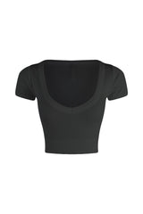 Elnora Ribbed V Neck Short Sleeve Top