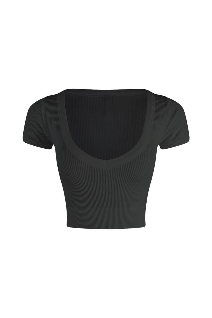 Elnora Ribbed V Neck Short Sleeve Top