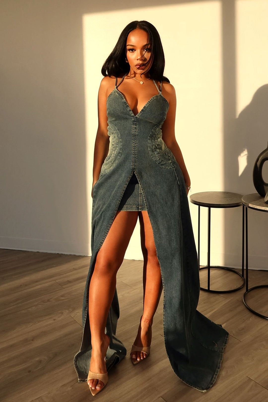 Glitch Out Denim Top & Skirt Set sets EDGE Small Denim 