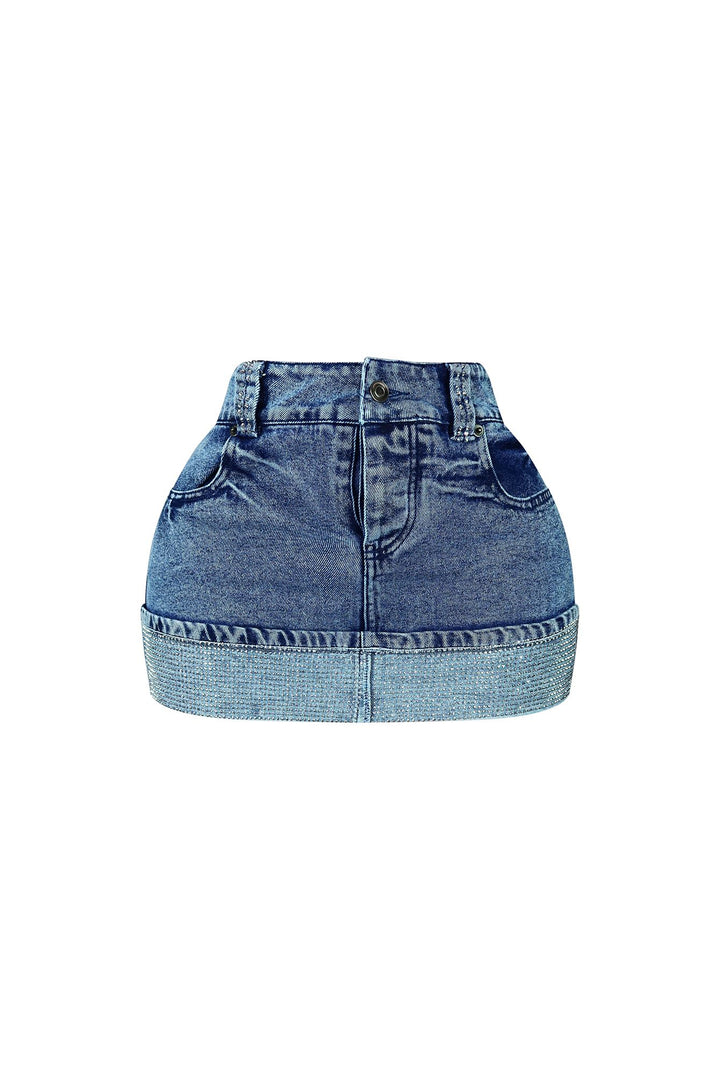 Set The Mood Rhinestone Denim Mini Skirt