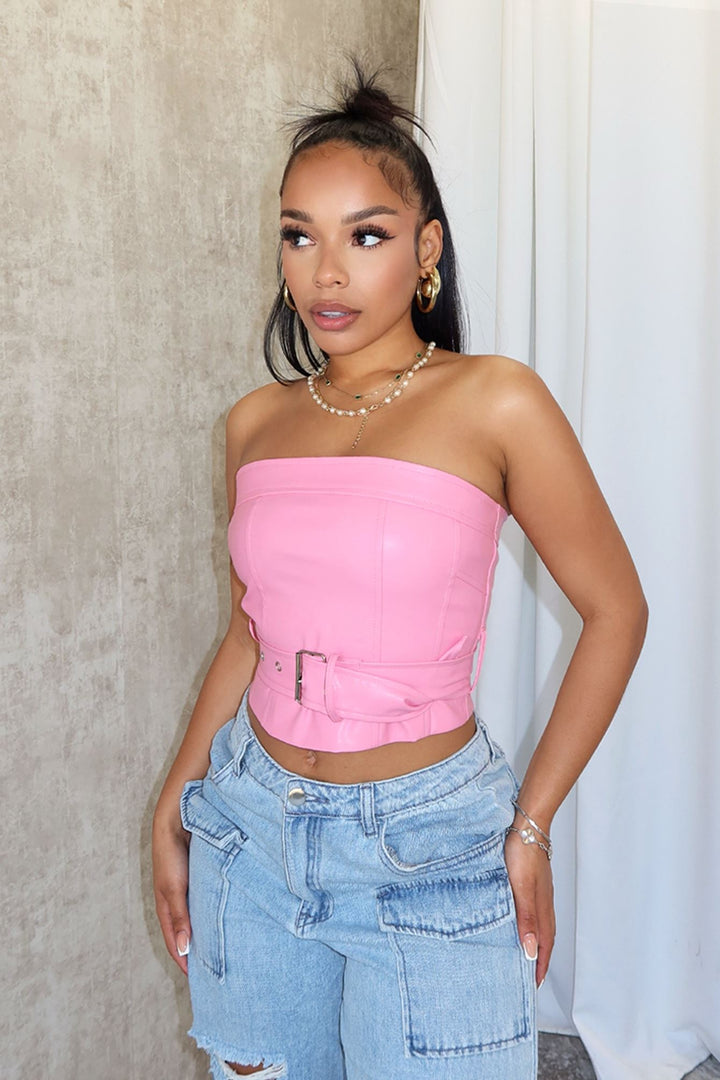 Only My Way Belted Tube PU Top