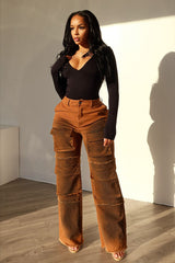 Going Higher Washed Cargo Denim Jeans