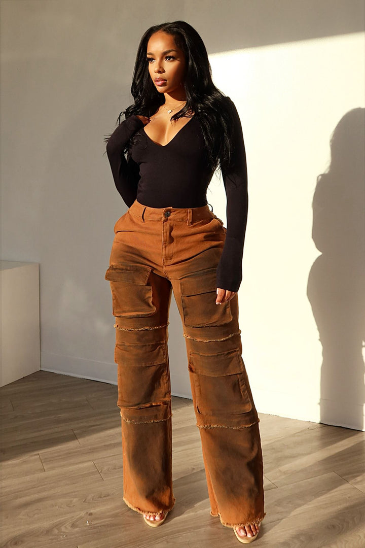 Going Higher Washed Cargo Denim Jeans