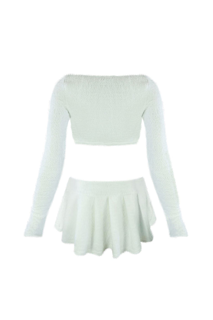 As Time Goes Fuzzy Cardigan Top &amp; Skirt SET