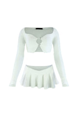 As Time Goes Fuzzy Cardigan Top &amp; Skirt SET