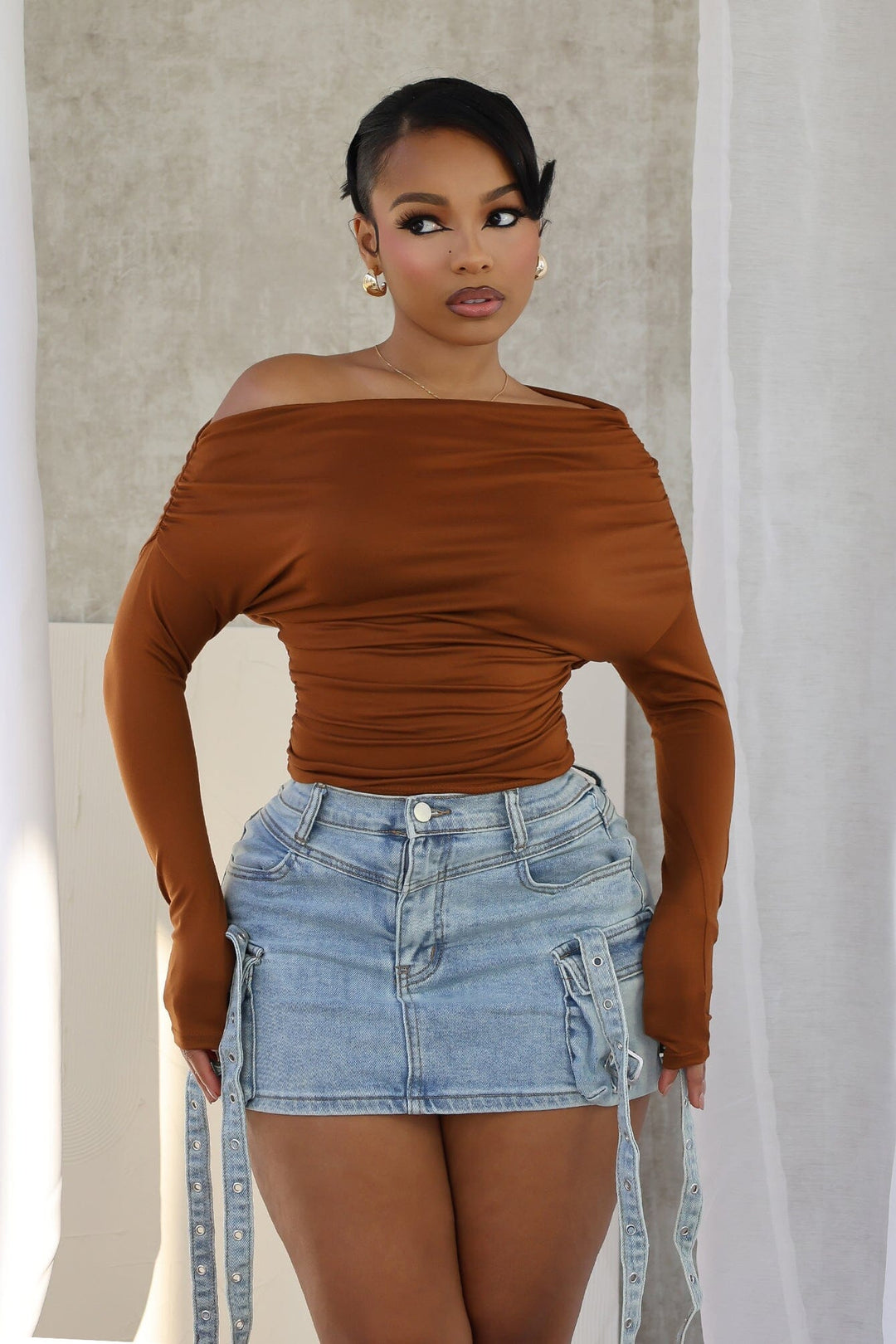 Angelina Off Shoulder Ruched Top