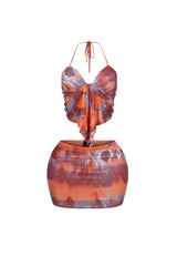 Solstice Mesh Print Halter Top &amp; Skirt SET