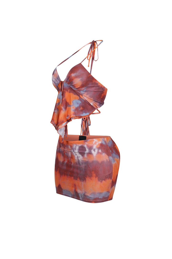 Solstice Mesh Print Halter Top &amp; Skirt SET