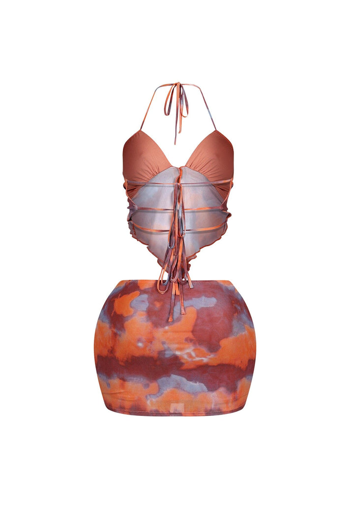 Solstice Mesh Print Halter Top &amp; Skirt SET