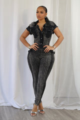 Cady Mineral Washed Frayed Jumpsuit