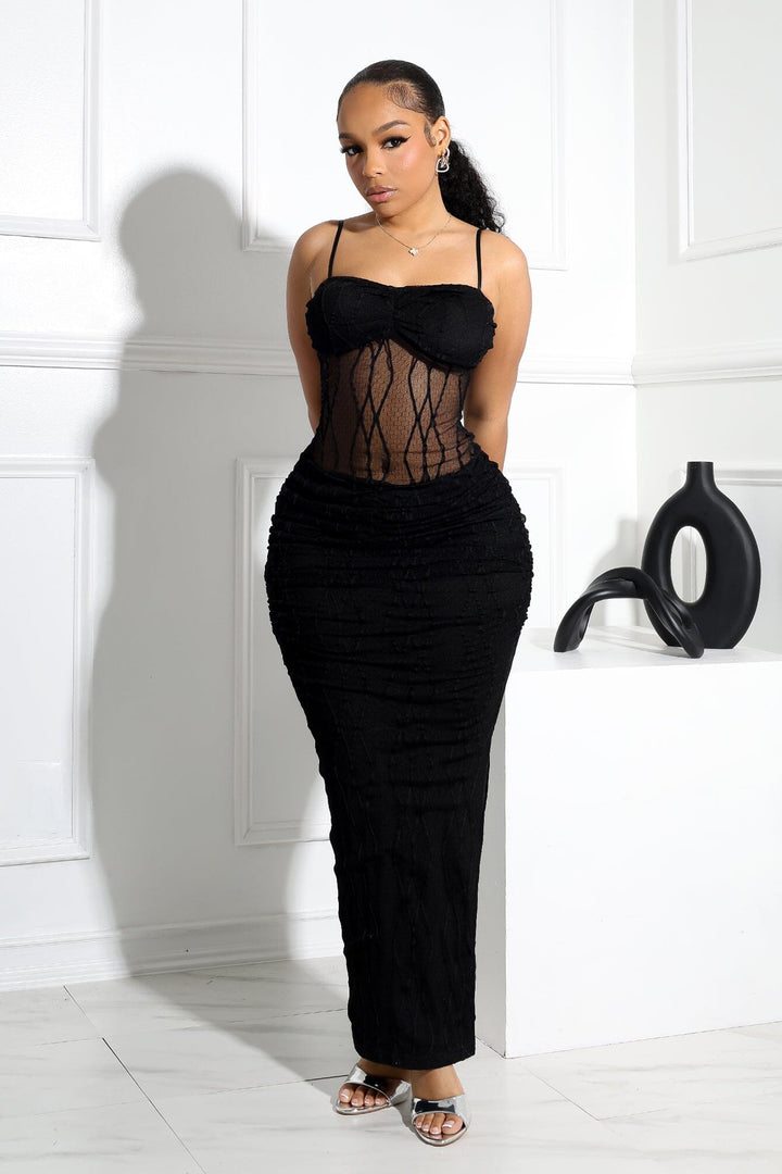 Rhoda Mesh Tank Ruching Maxi Dress
