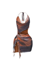 Choco Mesh Print Halter Mini Dress