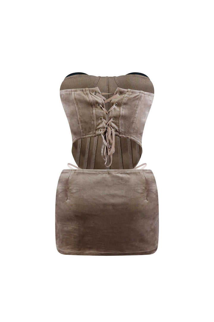 Coco Bomb Velour Top &amp; Mini Skirt SET