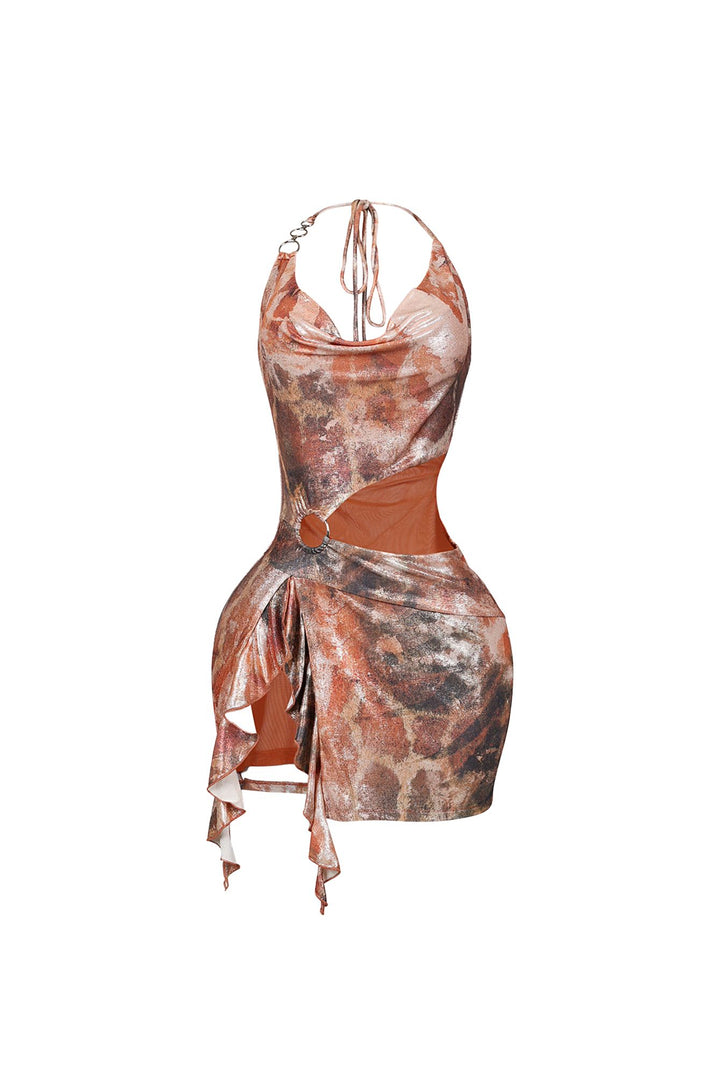 Electric Foil Tank O Ring Mini Dress