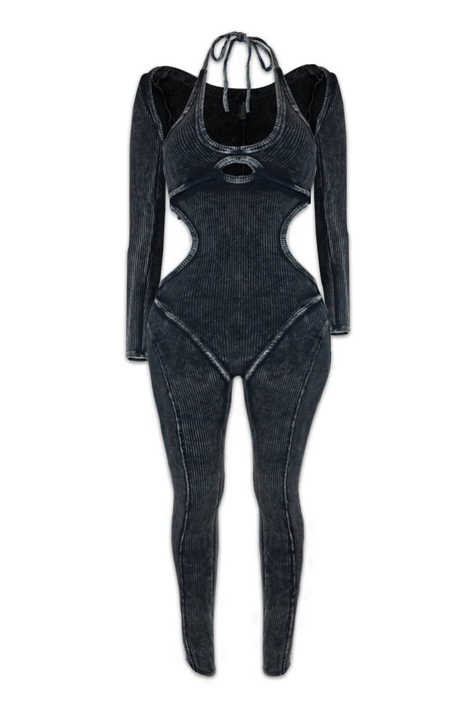 Demi Mineral Washed Cutout Jumpsuit Rompers + Jumpsuits EDGE 