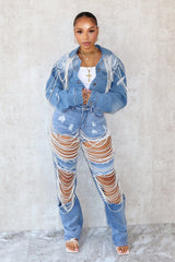 Janet Pearl &amp; Rhinestone Distressed Jeans