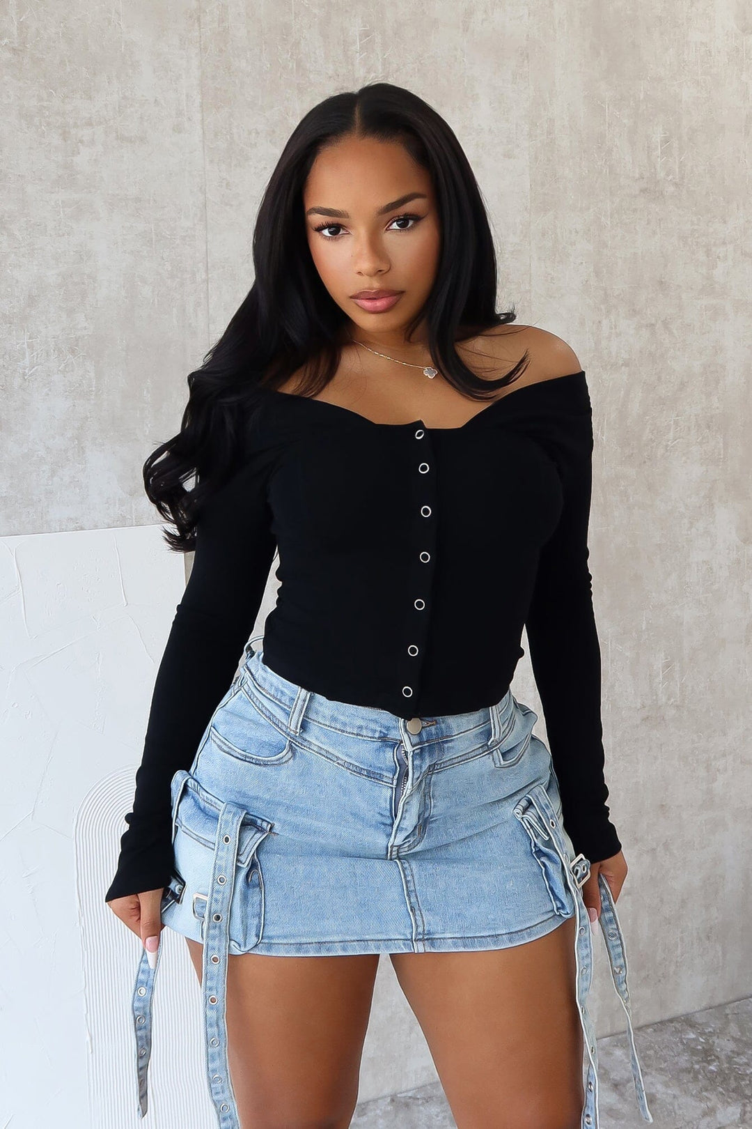 Kennedy Off Shoulder Button Down Top