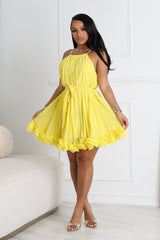 Yoneko Mesh Ruffled Halter Neck Mini Dress